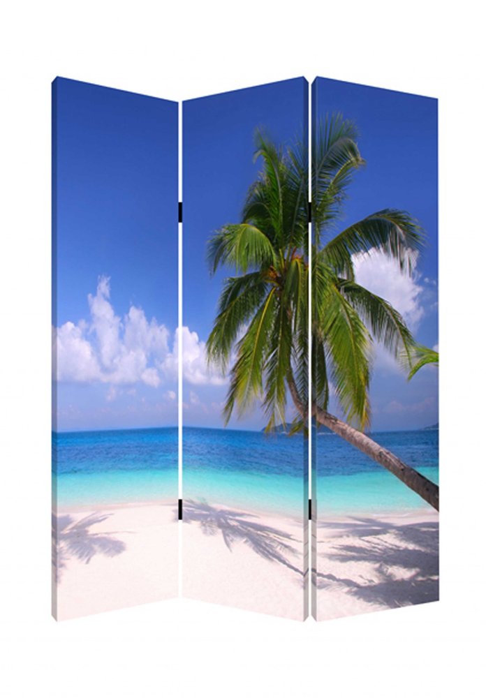 72" Blue And Green Canvas Folding Three Panel Screen Room Divider HomeRoots