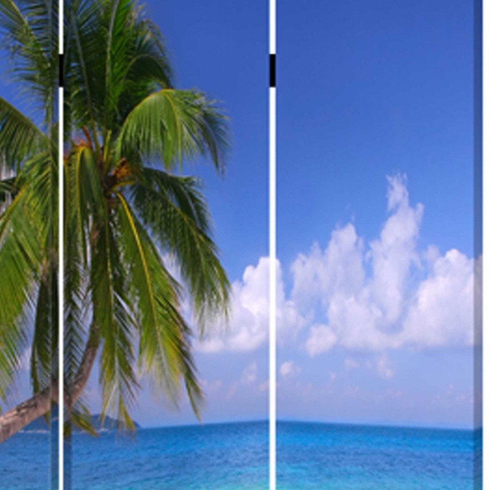 72" Blue And Green Canvas Folding Three Panel Screen Room Divider HomeRoots