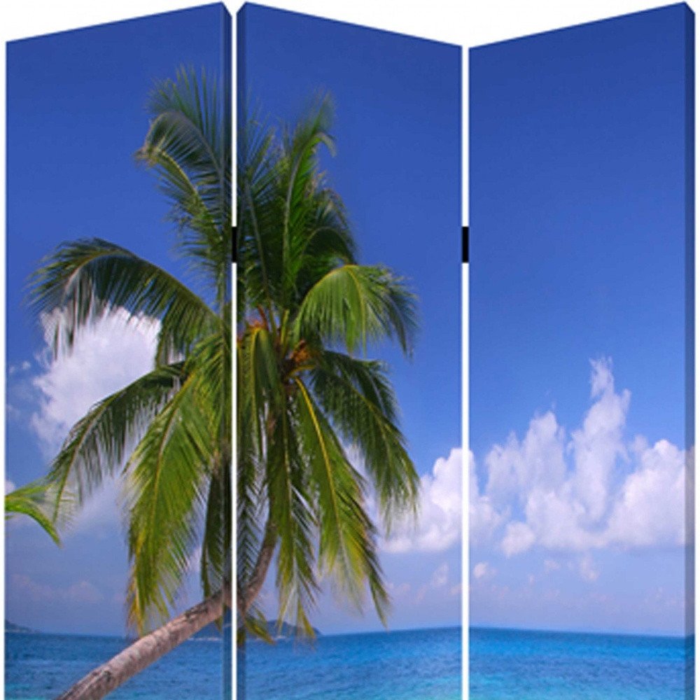 72" Blue And Green Canvas Folding Three Panel Screen Room Divider HomeRoots