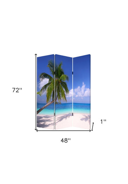 72" Blue And Green Canvas Folding Three Panel Screen Room Divider HomeRoots