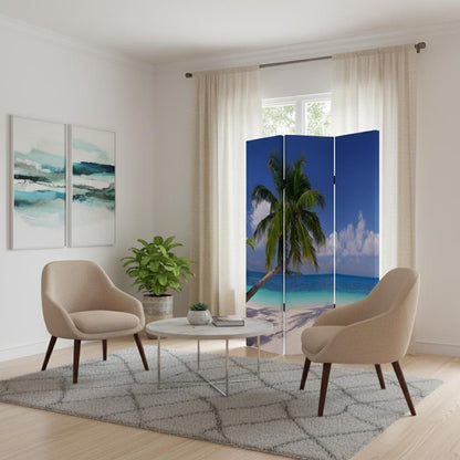 72" Blue And Green Canvas Folding Three Panel Screen Room Divider HomeRoots