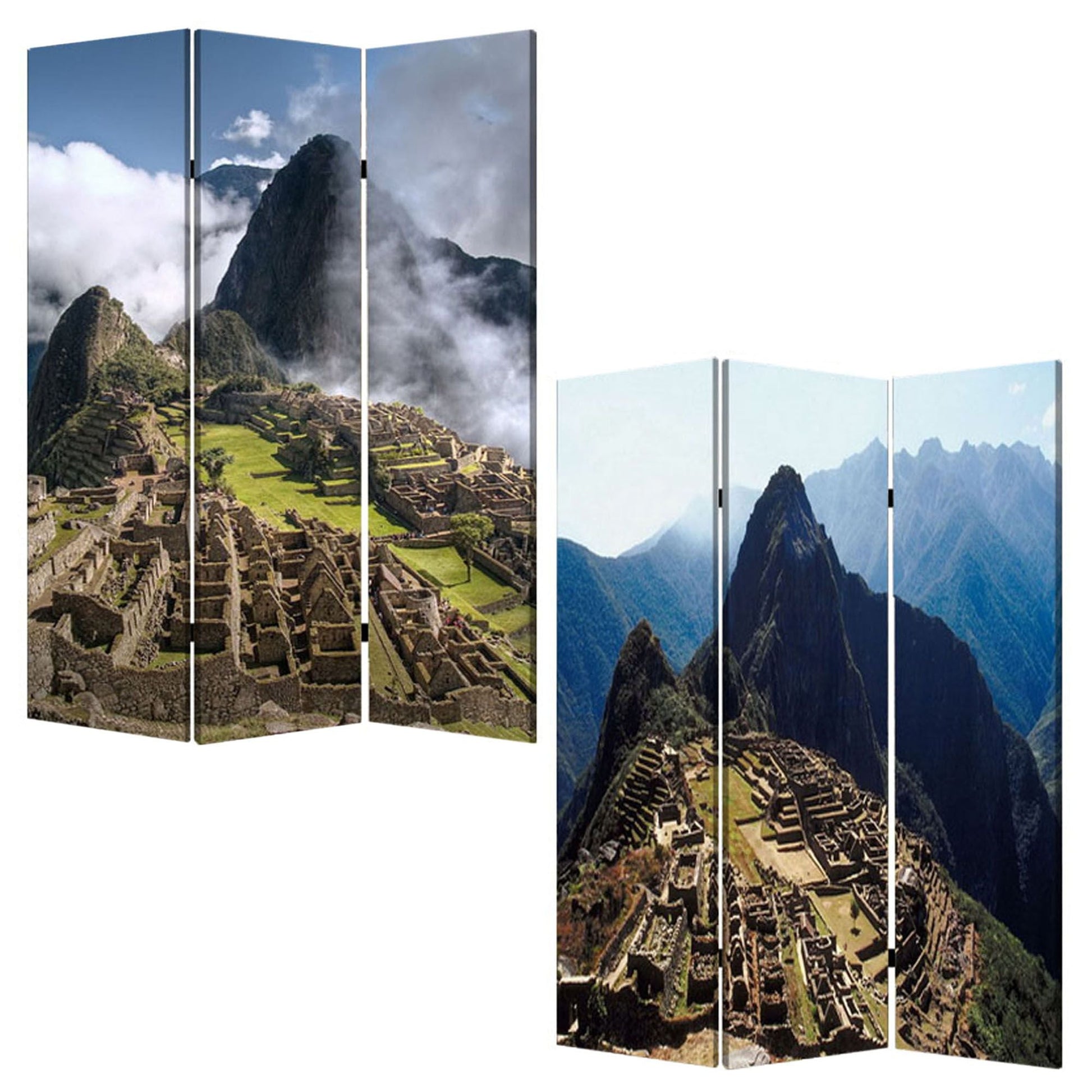 72" Blue And Green Canvas Folding Three Panel Screen Room Divider HomeRoots