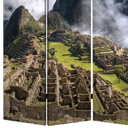 72" Blue And Green Canvas Folding Three Panel Screen Room Divider HomeRoots