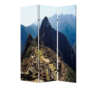 72" Blue And Green Canvas Folding Three Panel Screen Room Divider HomeRoots