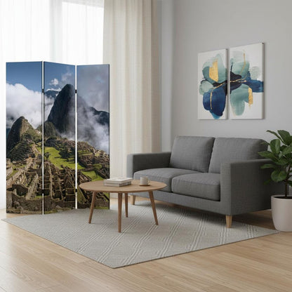 72" Blue And Green Canvas Folding Three Panel Screen Room Divider HomeRoots
