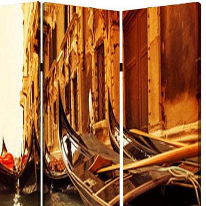 72" Brown Canvas Folding Three Panel Screen Room Divider HomeRoots