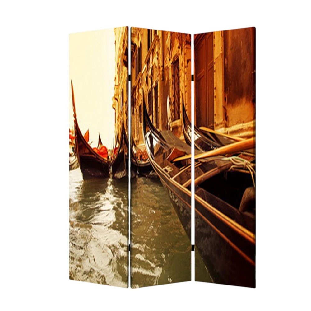 72" Brown Canvas Folding Three Panel Screen Room Divider HomeRoots