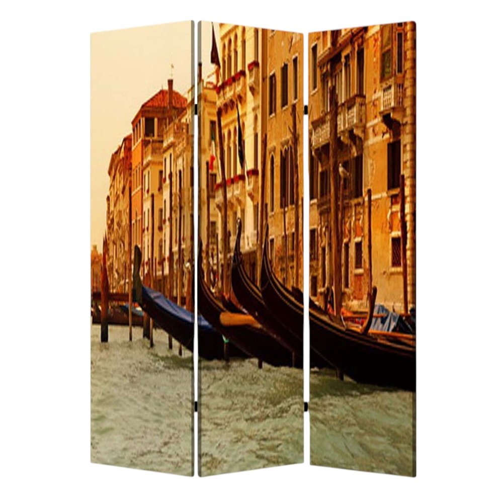 72" Brown Canvas Folding Three Panel Screen Room Divider HomeRoots