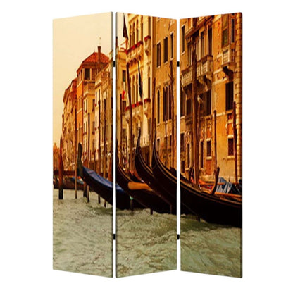 72" Brown Canvas Folding Three Panel Screen Room Divider HomeRoots