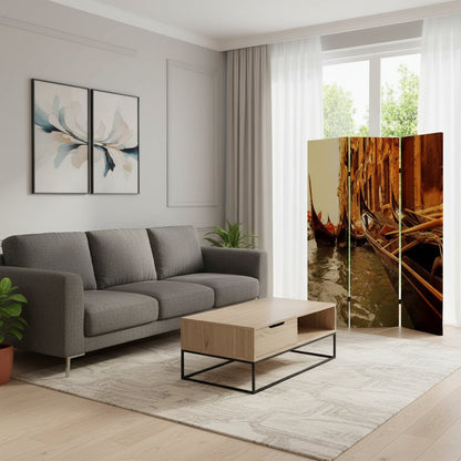 72" Brown Canvas Folding Three Panel Screen Room Divider HomeRoots