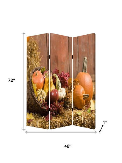 72" Brown Canvas Folding Three Panel Screen Room Divider HomeRoots
