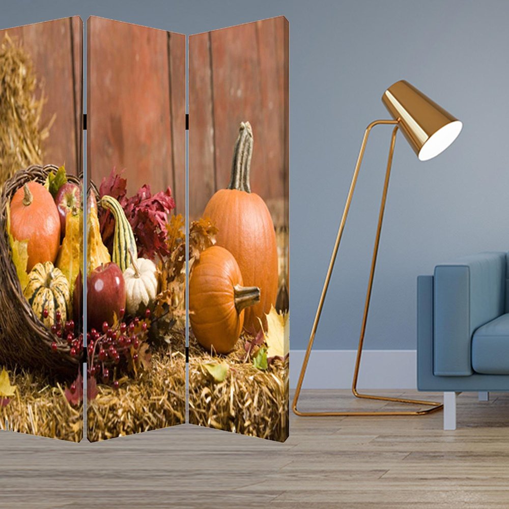 72" Brown Canvas Folding Three Panel Screen Room Divider HomeRoots