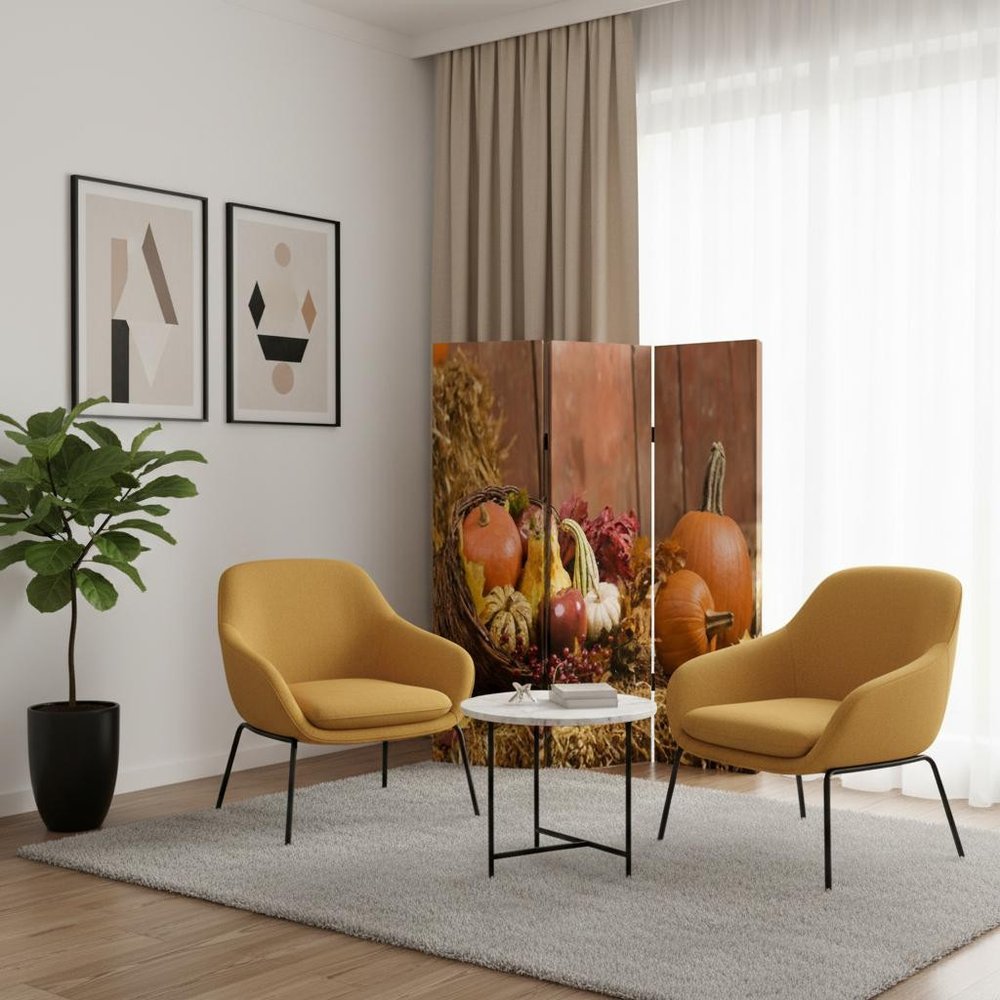 72" Brown Canvas Folding Three Panel Screen Room Divider HomeRoots