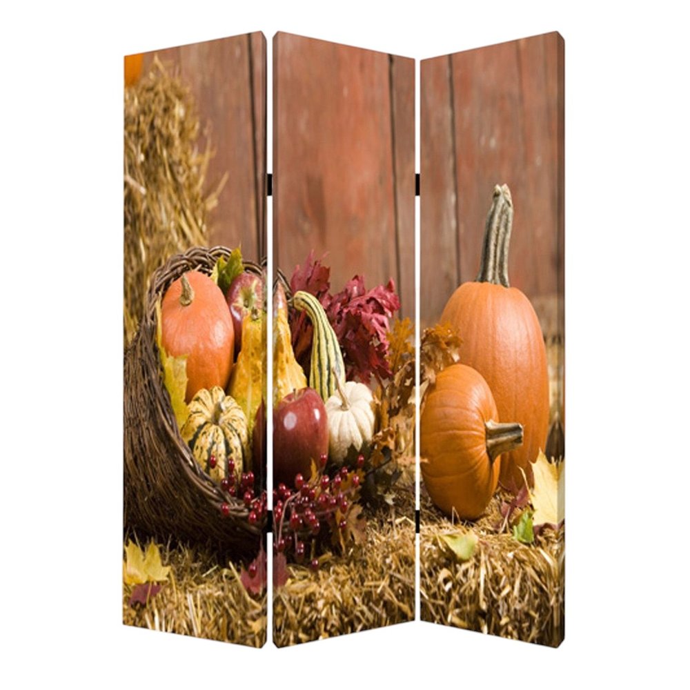 72" Brown Canvas Folding Three Panel Screen Room Divider HomeRoots