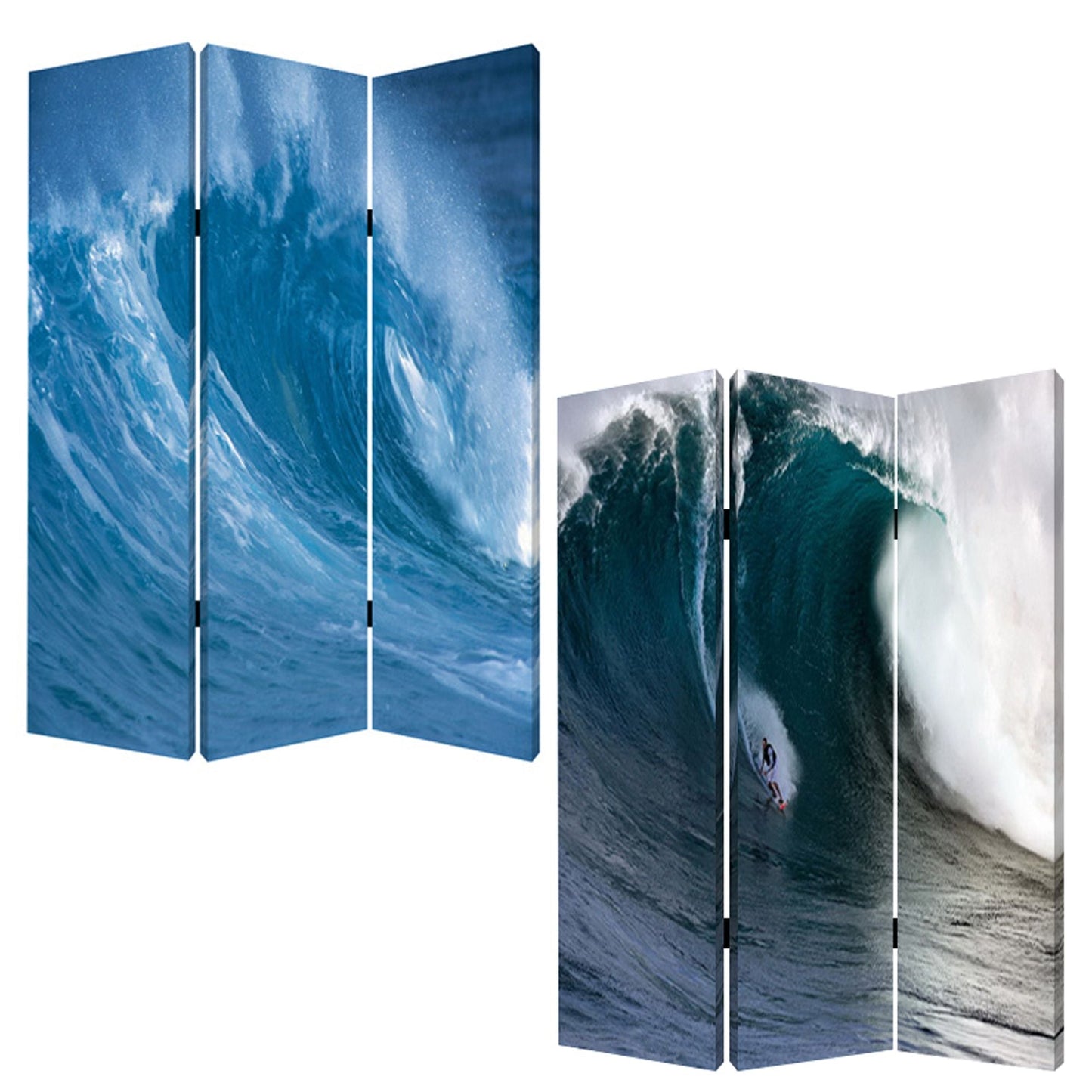 72" Blue And White Canvas Folding Three Panel Screen Room Divider HomeRoots