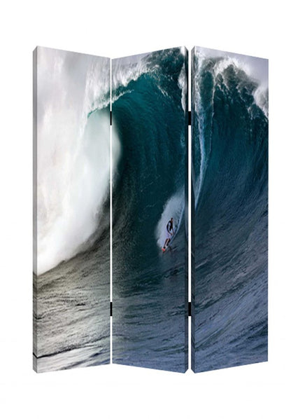 72" Blue And White Canvas Folding Three Panel Screen Room Divider HomeRoots