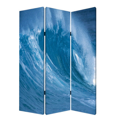72" Blue And White Canvas Folding Three Panel Screen Room Divider HomeRoots