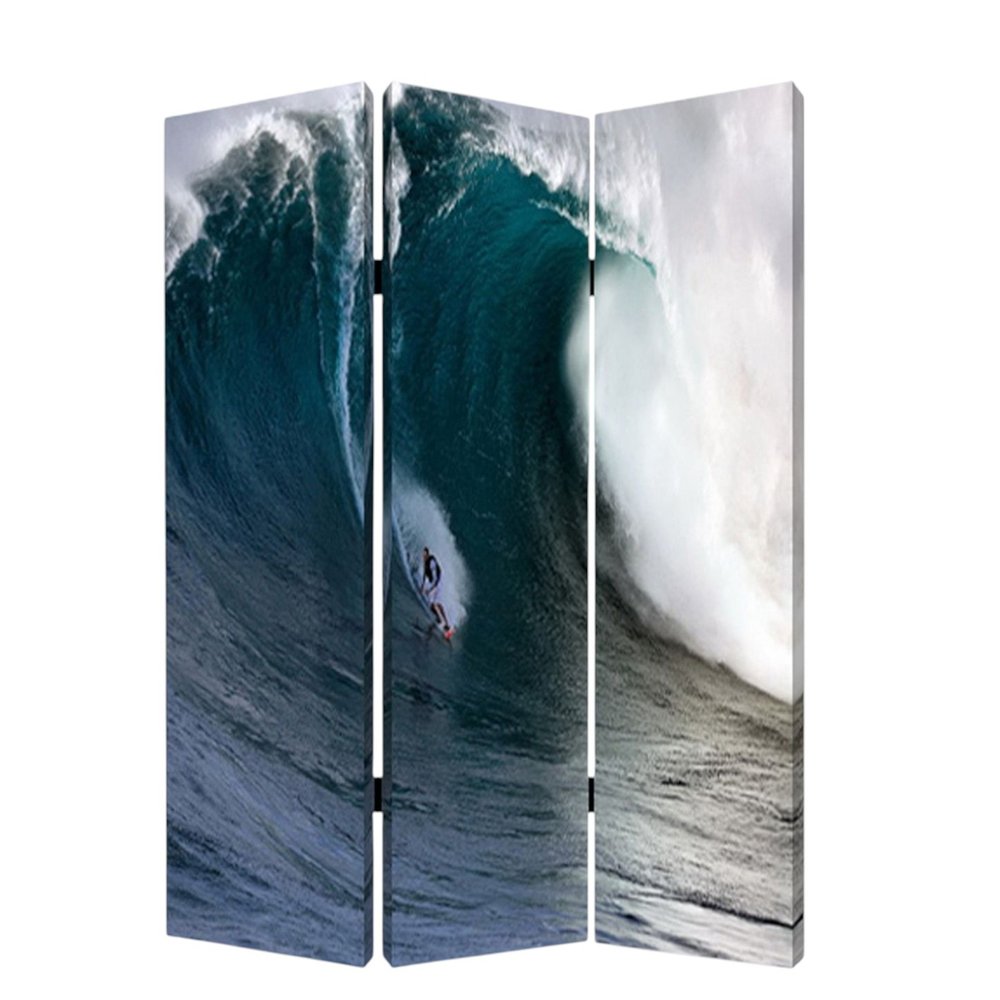 72" Blue And White Canvas Folding Three Panel Screen Room Divider HomeRoots