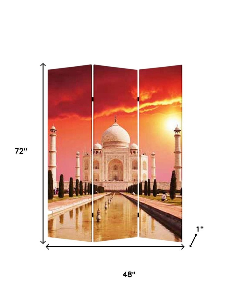 72" Brown Canvas Folding Three Panel Screen Room Divider HomeRoots