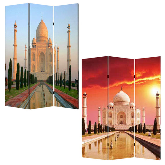 72" Brown Canvas Folding Three Panel Screen Room Divider HomeRoots