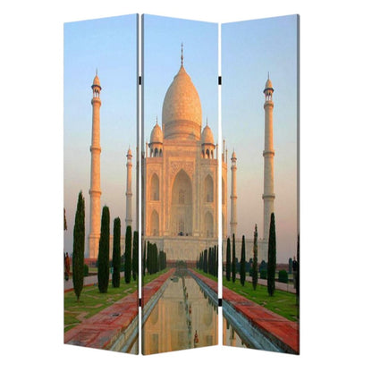 72" Brown Canvas Folding Three Panel Screen Room Divider HomeRoots