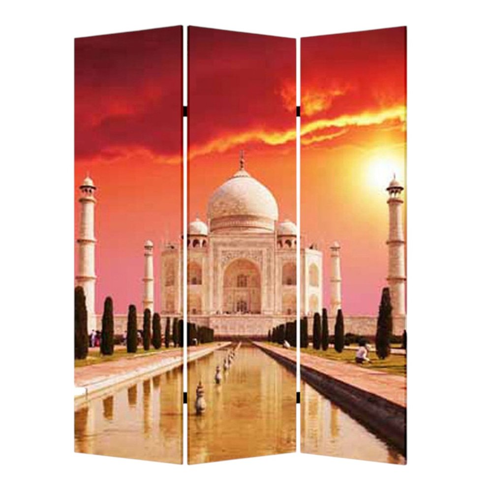 72" Brown Canvas Folding Three Panel Screen Room Divider HomeRoots
