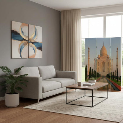 72" Brown Canvas Folding Three Panel Screen Room Divider HomeRoots