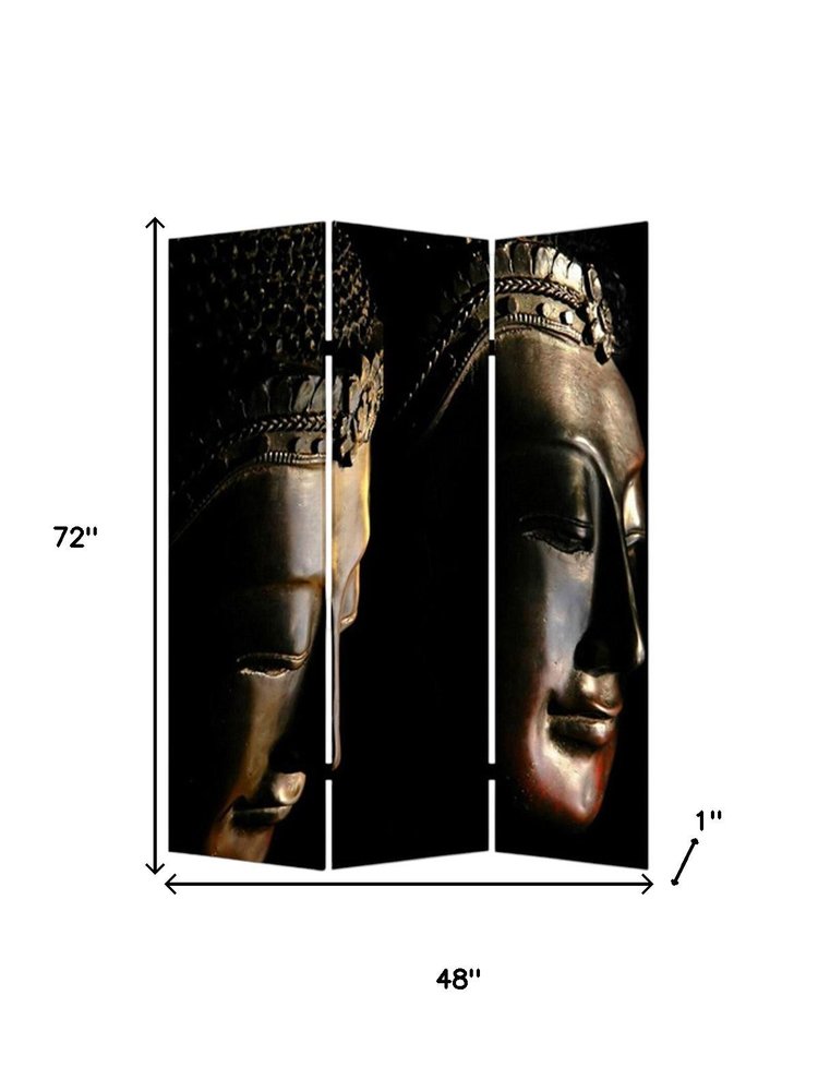 72" Black Canvas Folding Three Panel Screen Room Divider HomeRoots