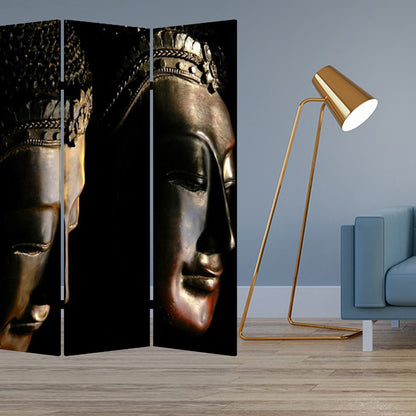 72" Black Canvas Folding Three Panel Screen Room Divider HomeRoots