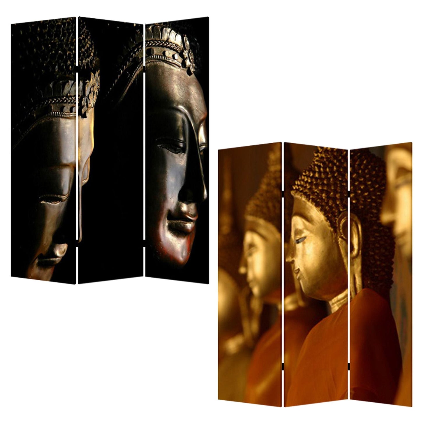 72" Black Canvas Folding Three Panel Screen Room Divider HomeRoots
