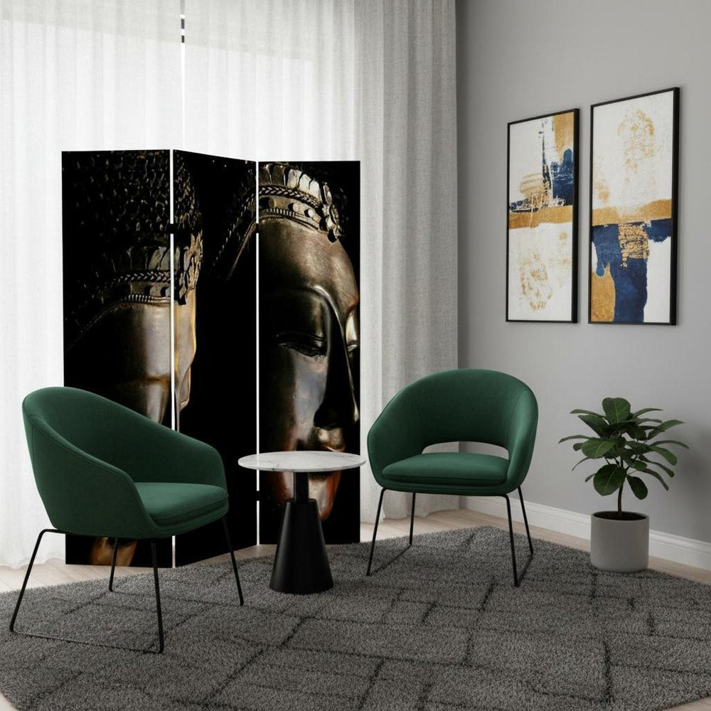 72" Black Canvas Folding Three Panel Screen Room Divider HomeRoots