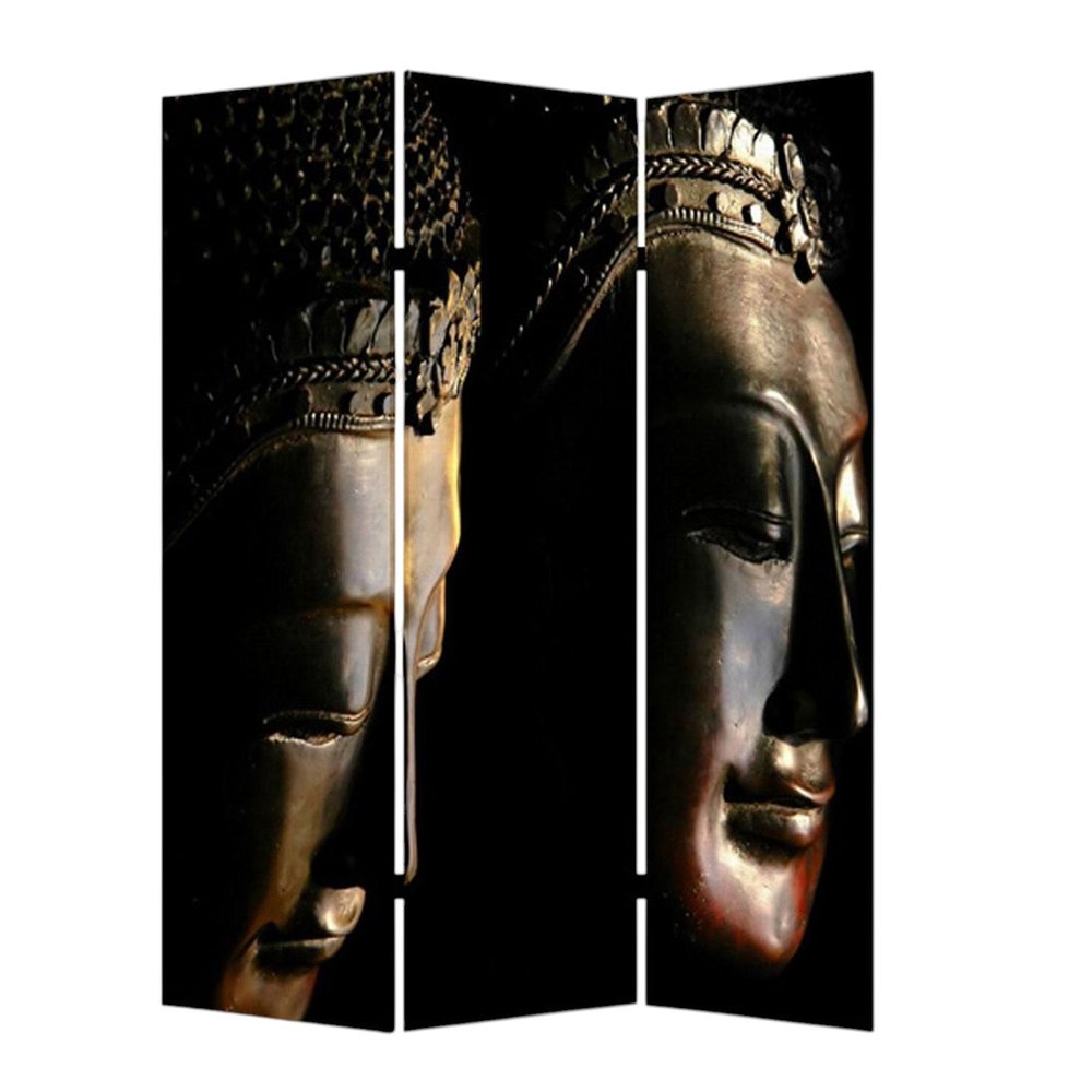 72" Black Canvas Folding Three Panel Screen Room Divider HomeRoots