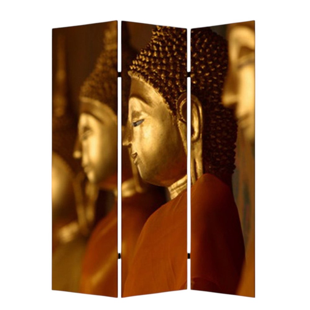 72" Black Canvas Folding Three Panel Screen Room Divider HomeRoots