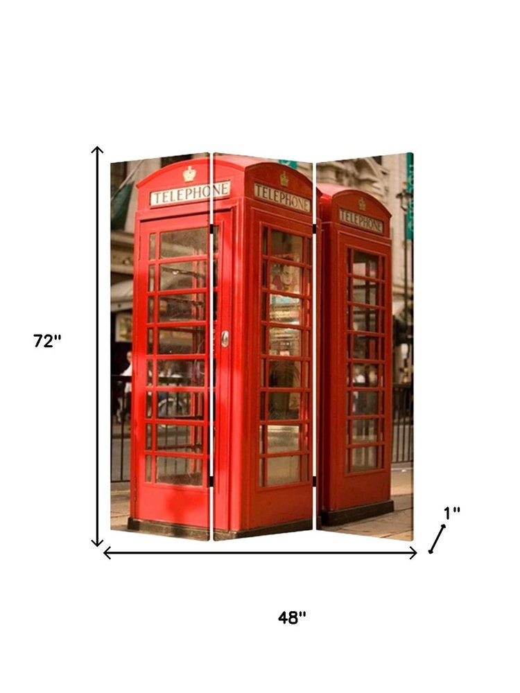 72" Red Canvas Folding Three Panel Screen Room Divider HomeRoots
