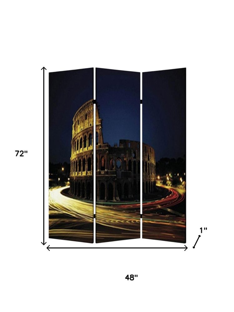 72" Gray Canvas Folding Three Panel Screen Room Divider HomeRoots