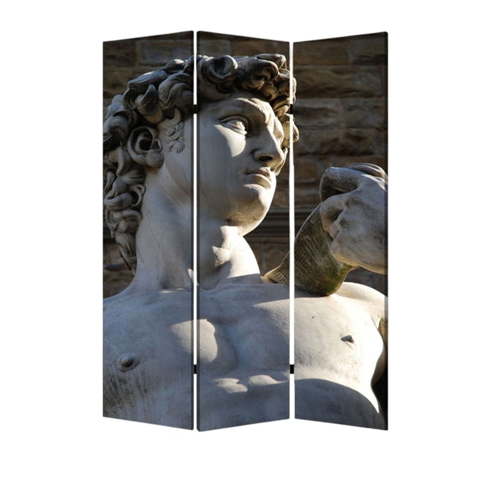 72" Gray Canvas Folding Three Panel Screen Room Divider HomeRoots