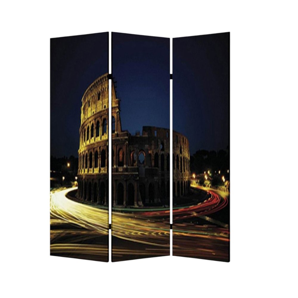 72" Gray Canvas Folding Three Panel Screen Room Divider HomeRoots