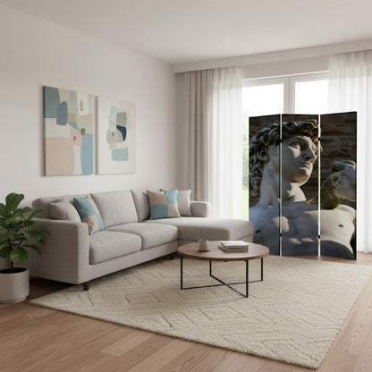 72" Gray Canvas Folding Three Panel Screen Room Divider HomeRoots