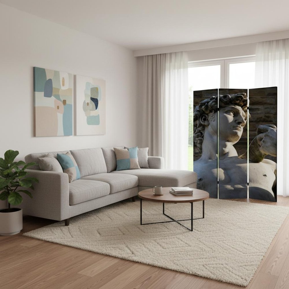 72" Gray Canvas Folding Three Panel Screen Room Divider HomeRoots