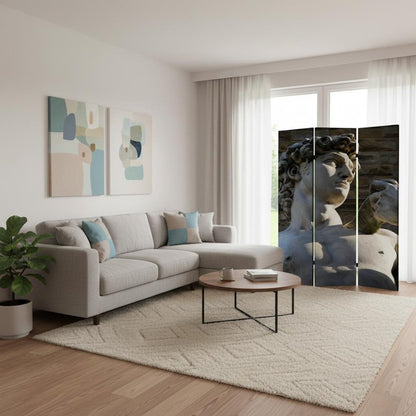 72" Gray Canvas Folding Three Panel Screen Room Divider HomeRoots