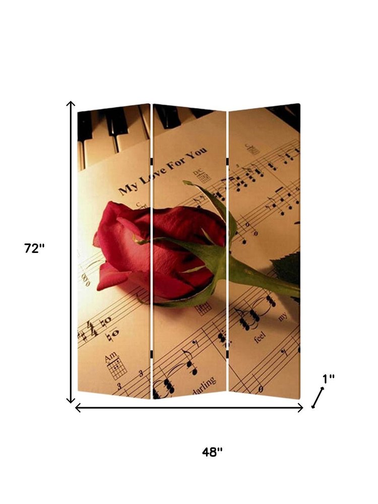 72" Brown And White Canvas Folding Three Panel Screen Room Divider HomeRoots