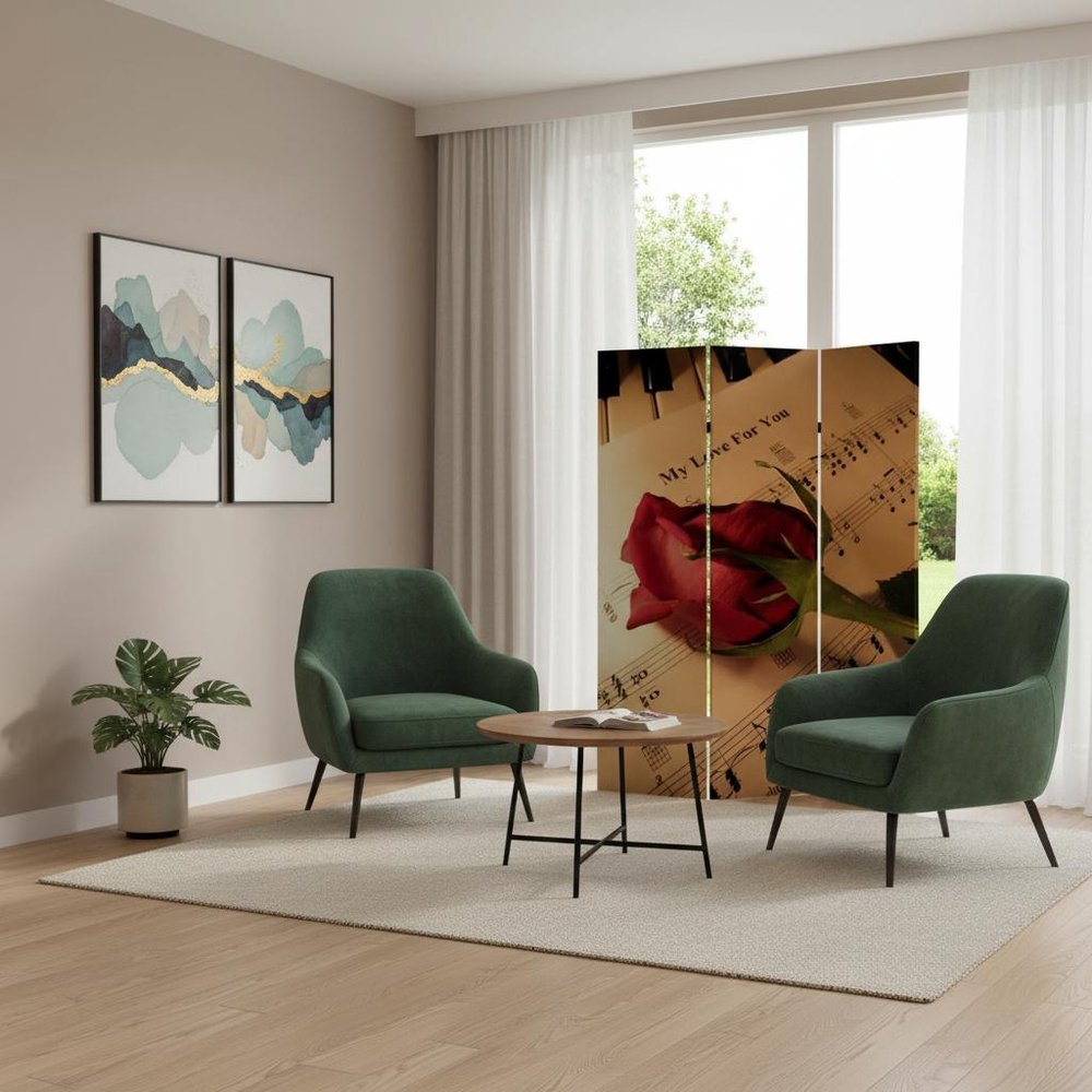 72" Brown And White Canvas Folding Three Panel Screen Room Divider HomeRoots