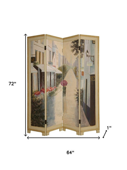 72" Beige Folding Three Panel Screen Room Divider HomeRoots