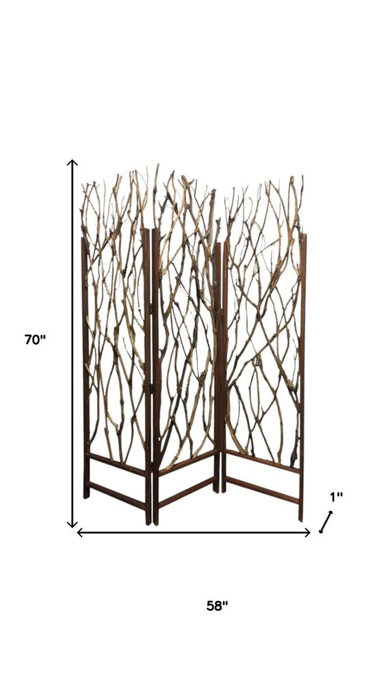 70" Brown Wood Branches Folding Three Panel Screen Room Divider HomeRoots