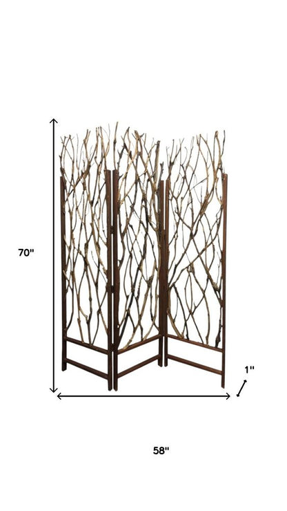 70" Brown Wood Branches Folding Three Panel Screen Room Divider HomeRoots
