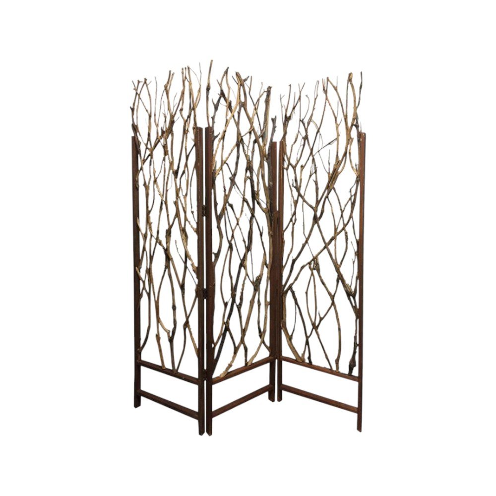 70" Brown Wood Branches Folding Three Panel Screen Room Divider HomeRoots