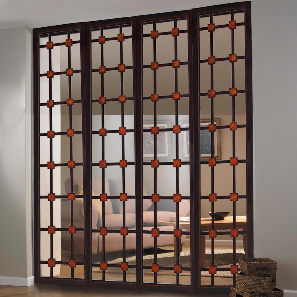 84" Brown Folding Four Panel Screen Room Divider HomeRoots