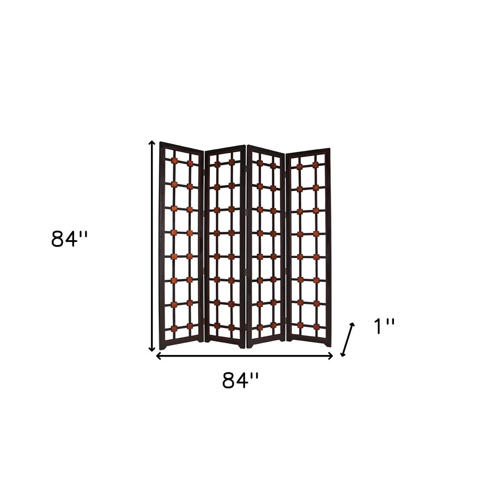 84" Brown Folding Four Panel Screen Room Divider HomeRoots