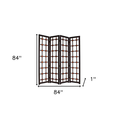 84" Brown Folding Four Panel Screen Room Divider HomeRoots