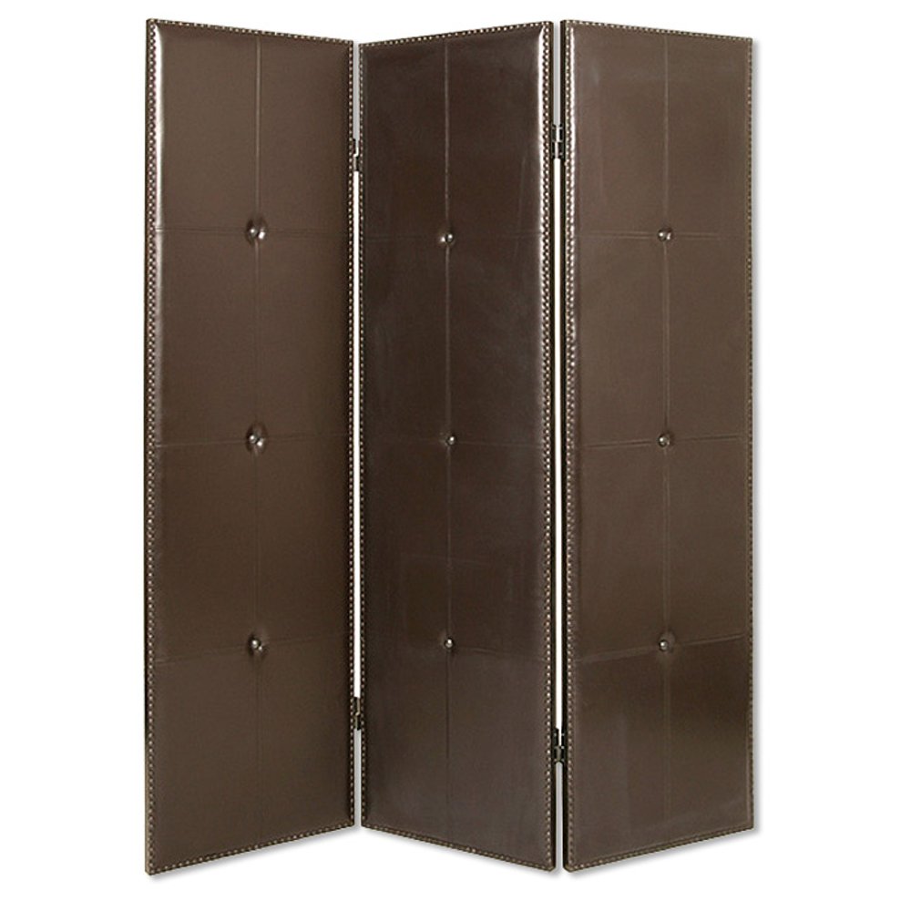 72" Brown Faux Leather Folding Three Panel Screen Room Divider HomeRoots